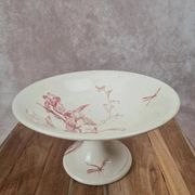Grand compotier sur pied Gien modèle Iris décor floral rouge