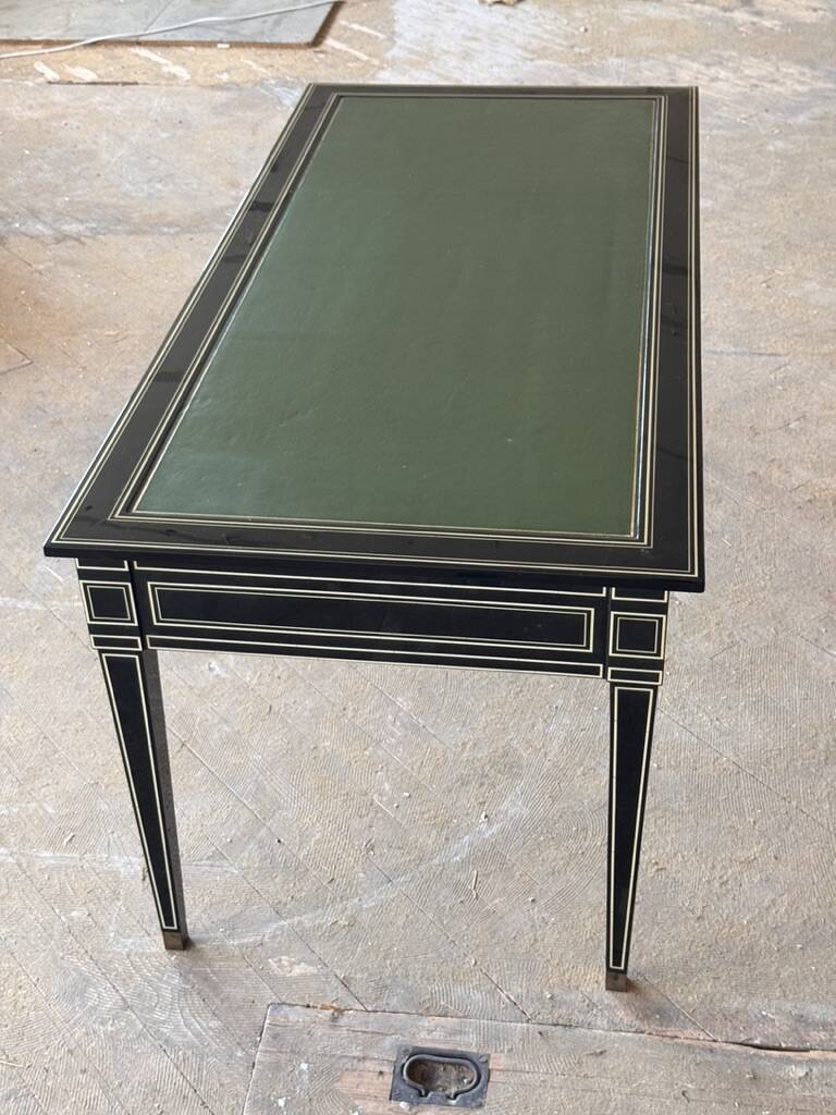 Maison Jansen black lacquered wooden desk from the 1960s with chair.