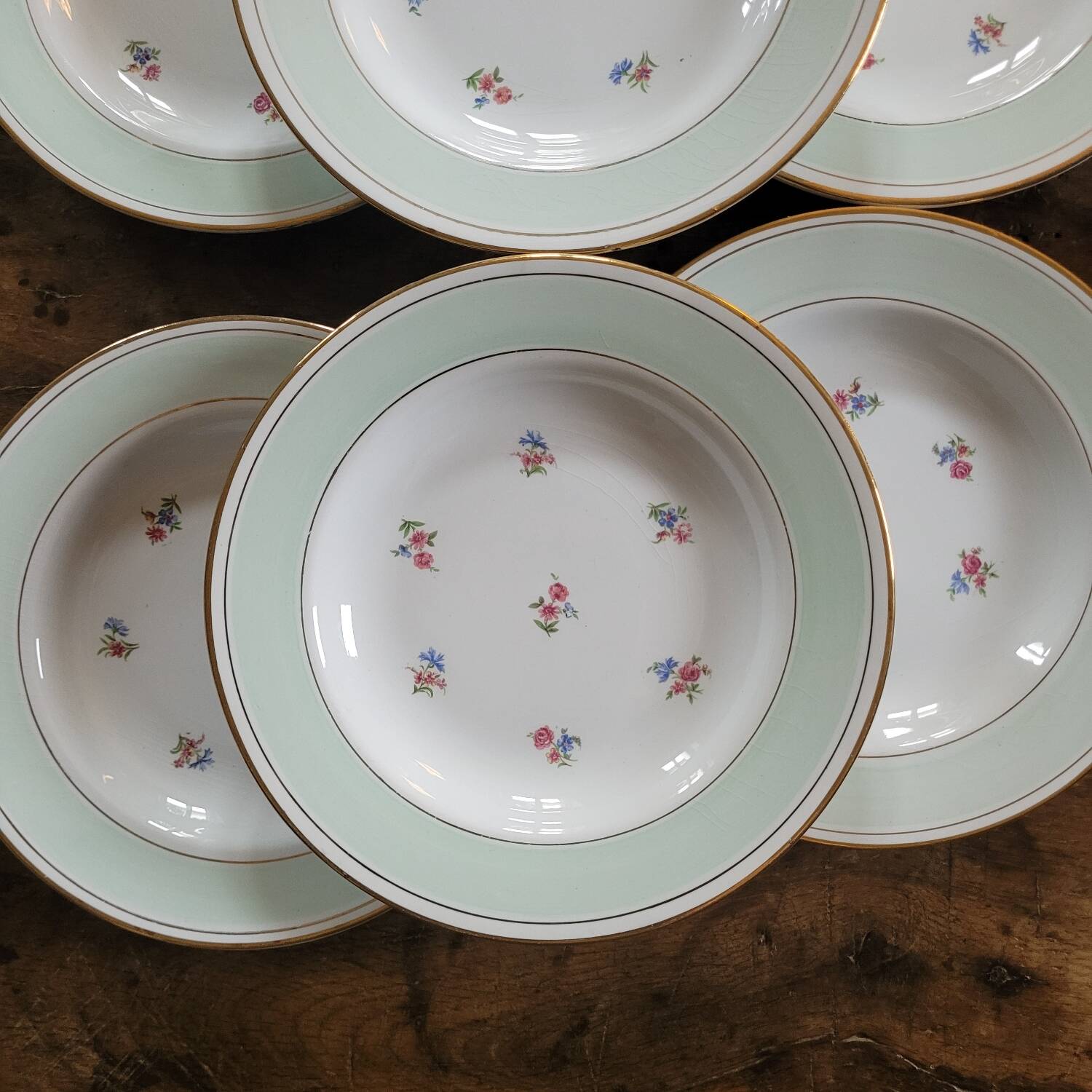 6 opaque porcelain soup plates 1940s