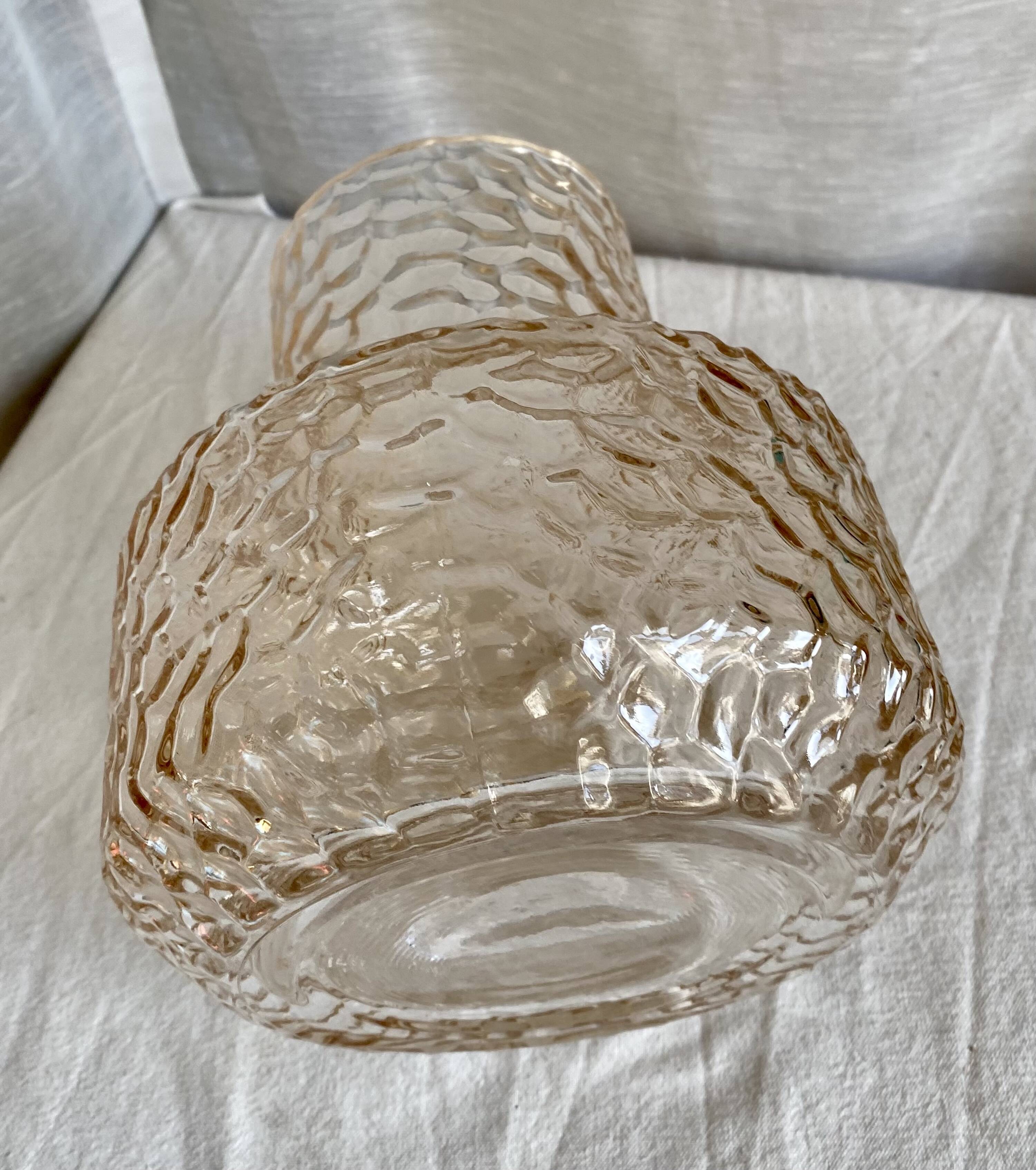Vintage Scandinavian vase from the 1960s, textured tinted glass
