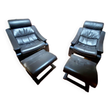 Pair of armchairs and their ottomans by ake fribytter for nelo sweden 1970
