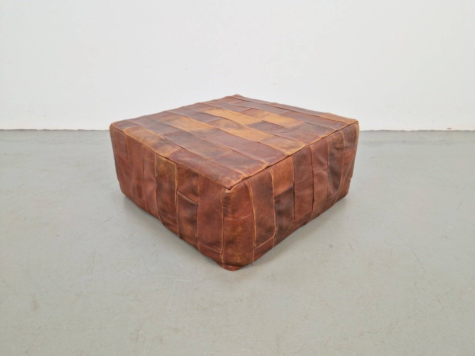 Brown Leather Pouf with Patchwork from de Sede, Switzerland, 1970s