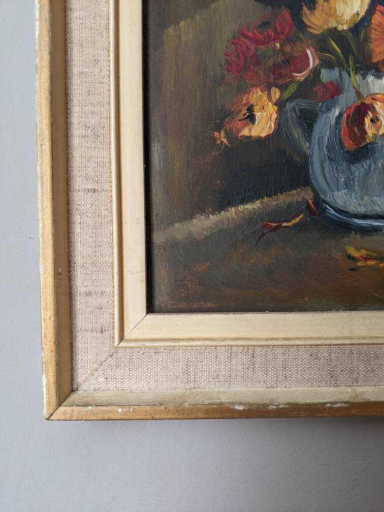 Acrylic painting on cardboard still life bohemian countryside decoration