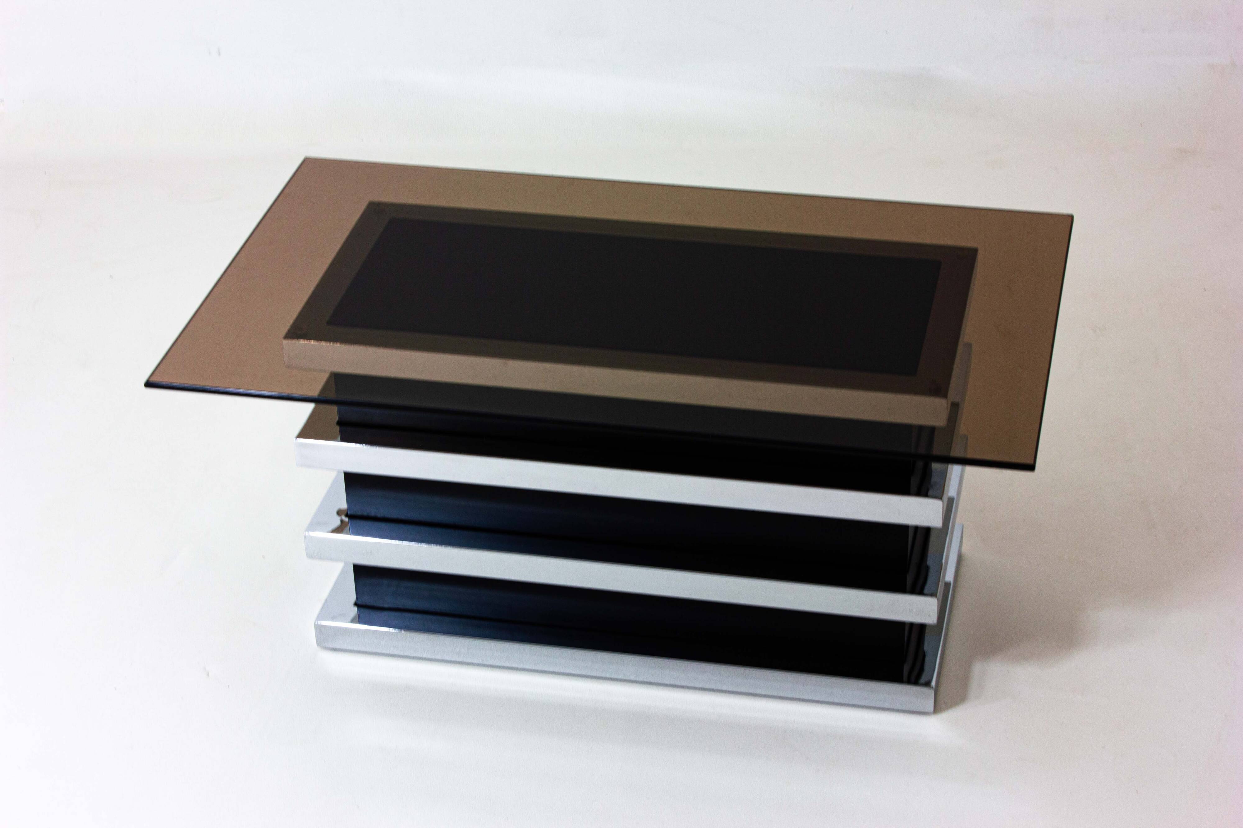 Black and chrome vintage coffee table by Belgo Chrom, 1970s