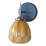 Old globe wall lamp in gilded Clichy glass and vintage chromed metal