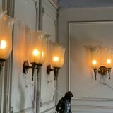 Suite of 4 wall lamps in bronze and murano glass, pier luigi colli and seguso, 1955