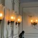 Suite of 4 wall lamps in bronze and murano glass, pier luigi colli and seguso, 1955