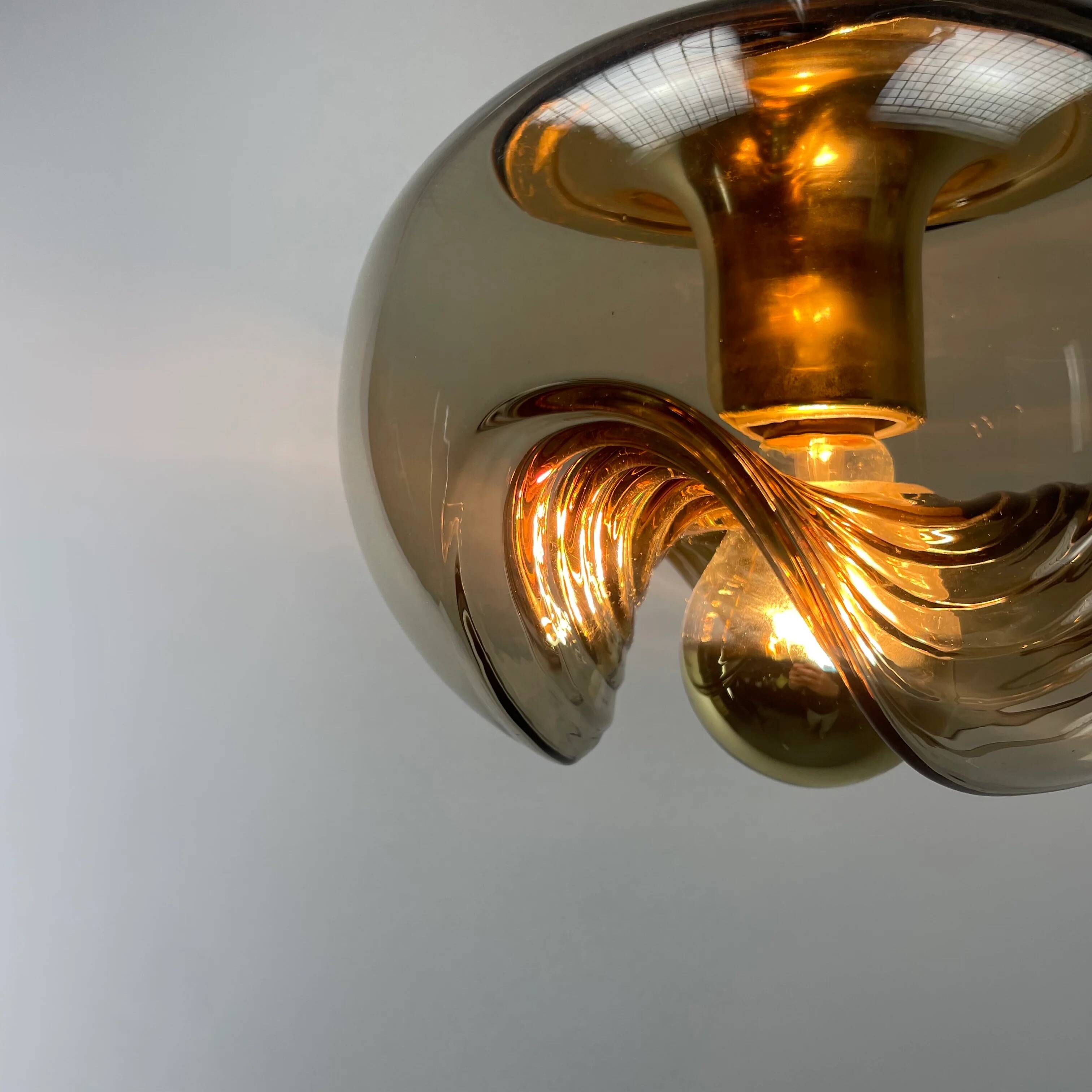 Futura suspension in smoked wavy glass by Peill & Putzler 1970