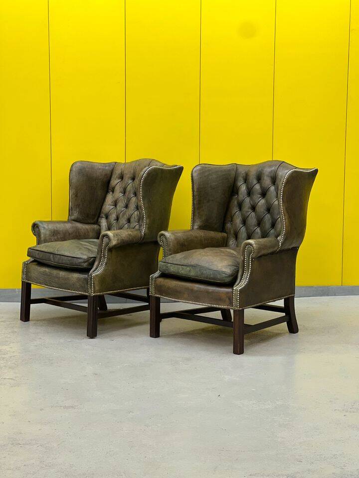 Vintage leather chesterfield wingback armchair-(price is for one Chair)