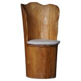 Fauteuil Brutaliste en Tronc en Pin Massif & Bouclé, Moderne du Milieu du Siècle Suédois, Années 1970