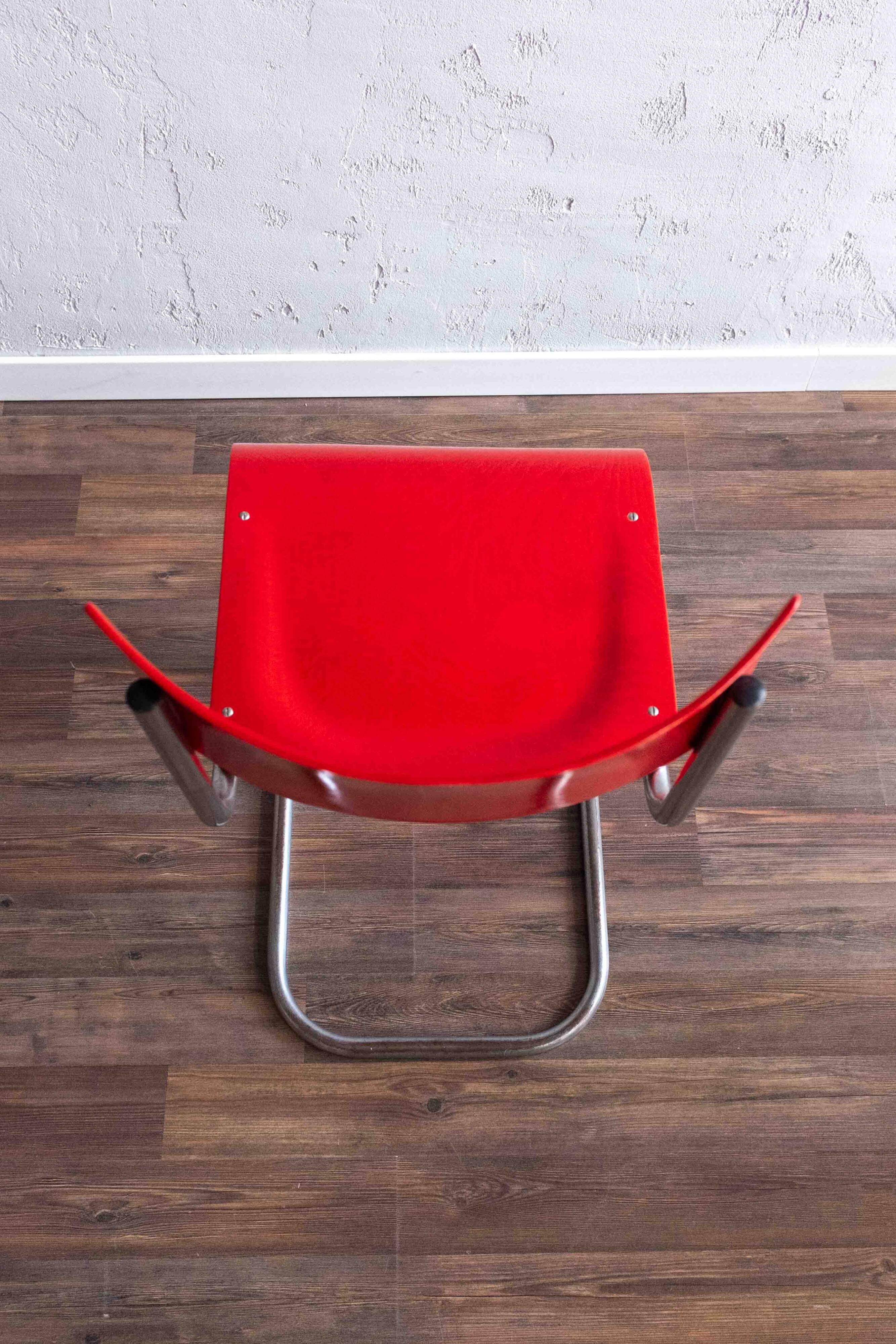 Functionalist Bauhaus Style Red Dining Chairs By Kovona, 1940s