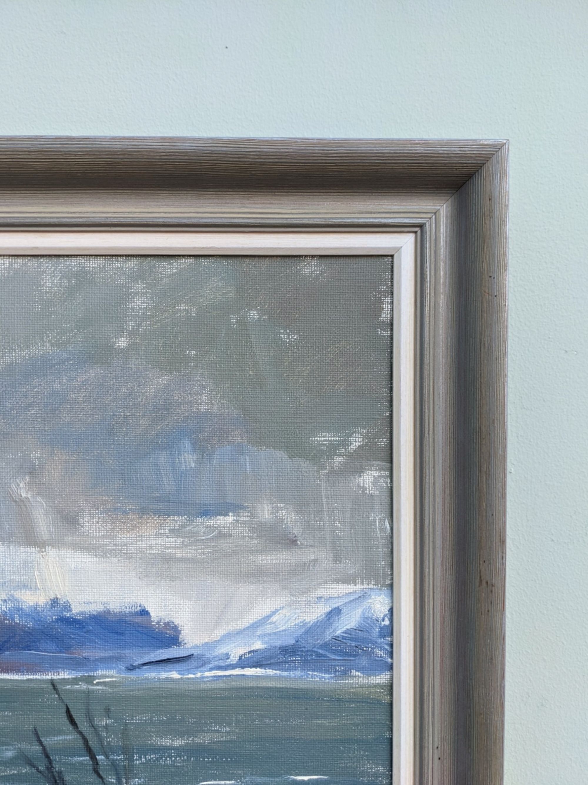 Mid 20th Century "The Mountains" Swedish Expressionist Winter Landscape Oil Painting, Framed