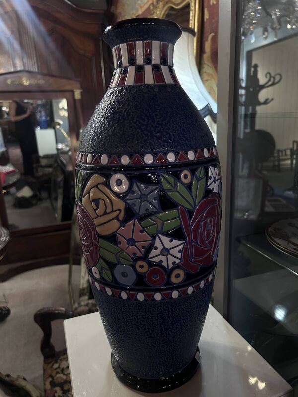 Vase Art Déco en Émail avec Oiseaux par Amphora Czecho-Slovakia, 1920