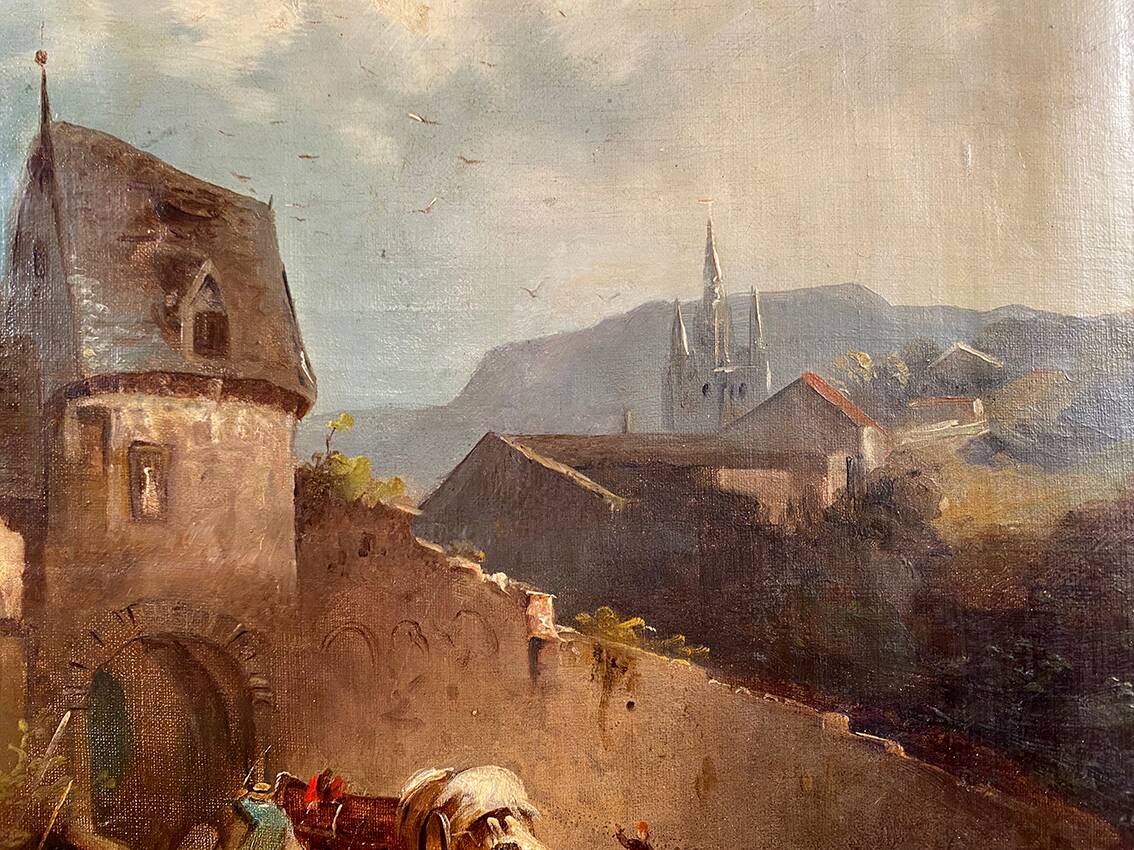 Paysage animé, huile sur toile XIXe
