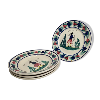 Set of 3 hollow plates and a henriot Quimper flat plate with traditional décor