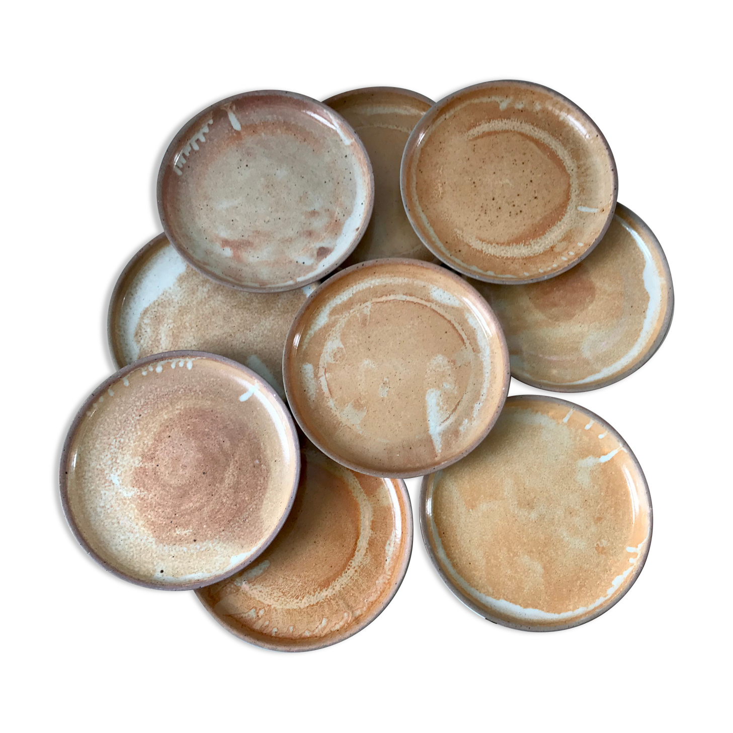 Set of 9 flat plates in artisanal sandstone 70s