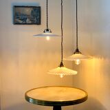 Pair of serrated opaline pendant lamps