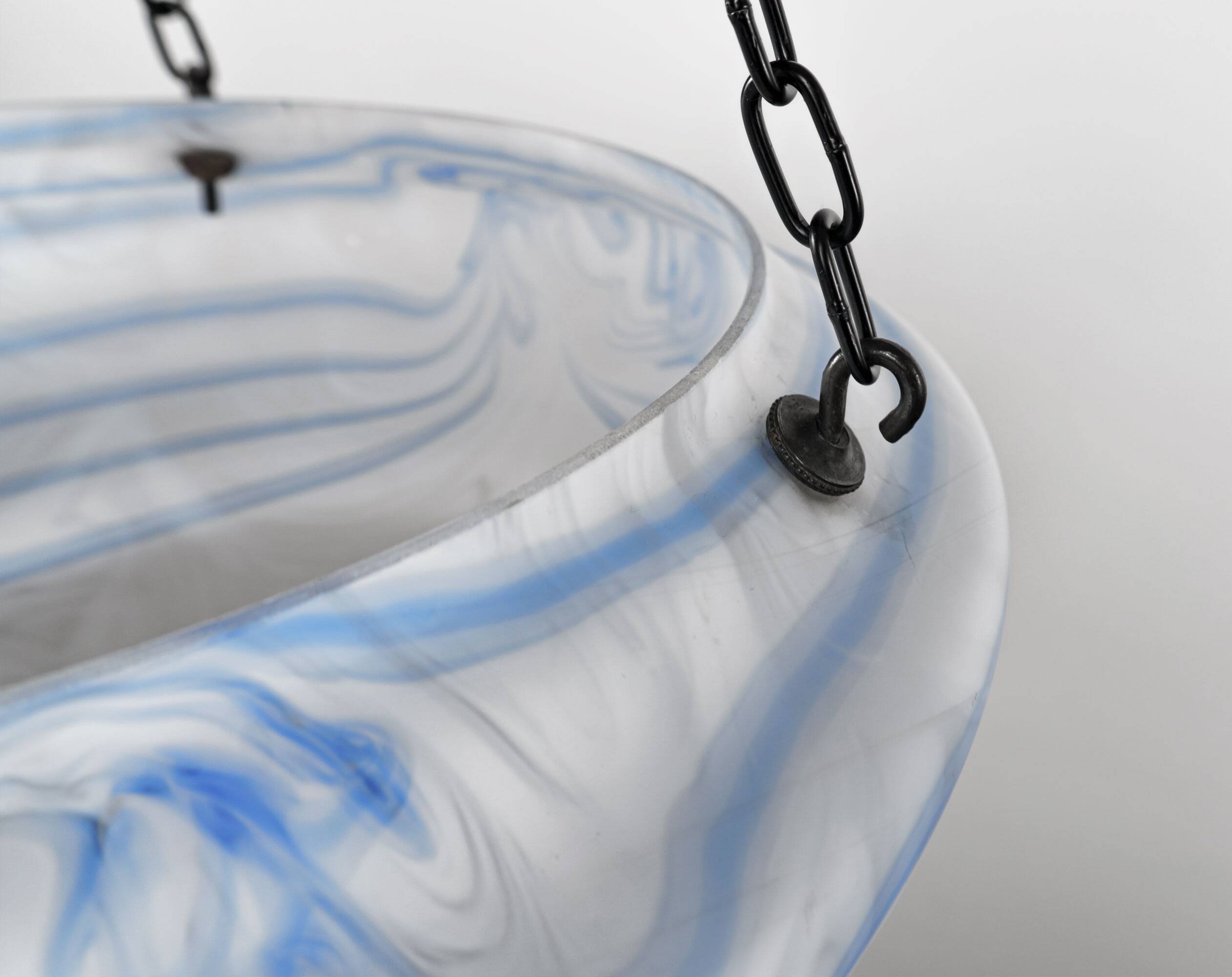 Vintage 1930s Blue & White Streaky Flycatcher / Plafonnier Glass Lamp Shade