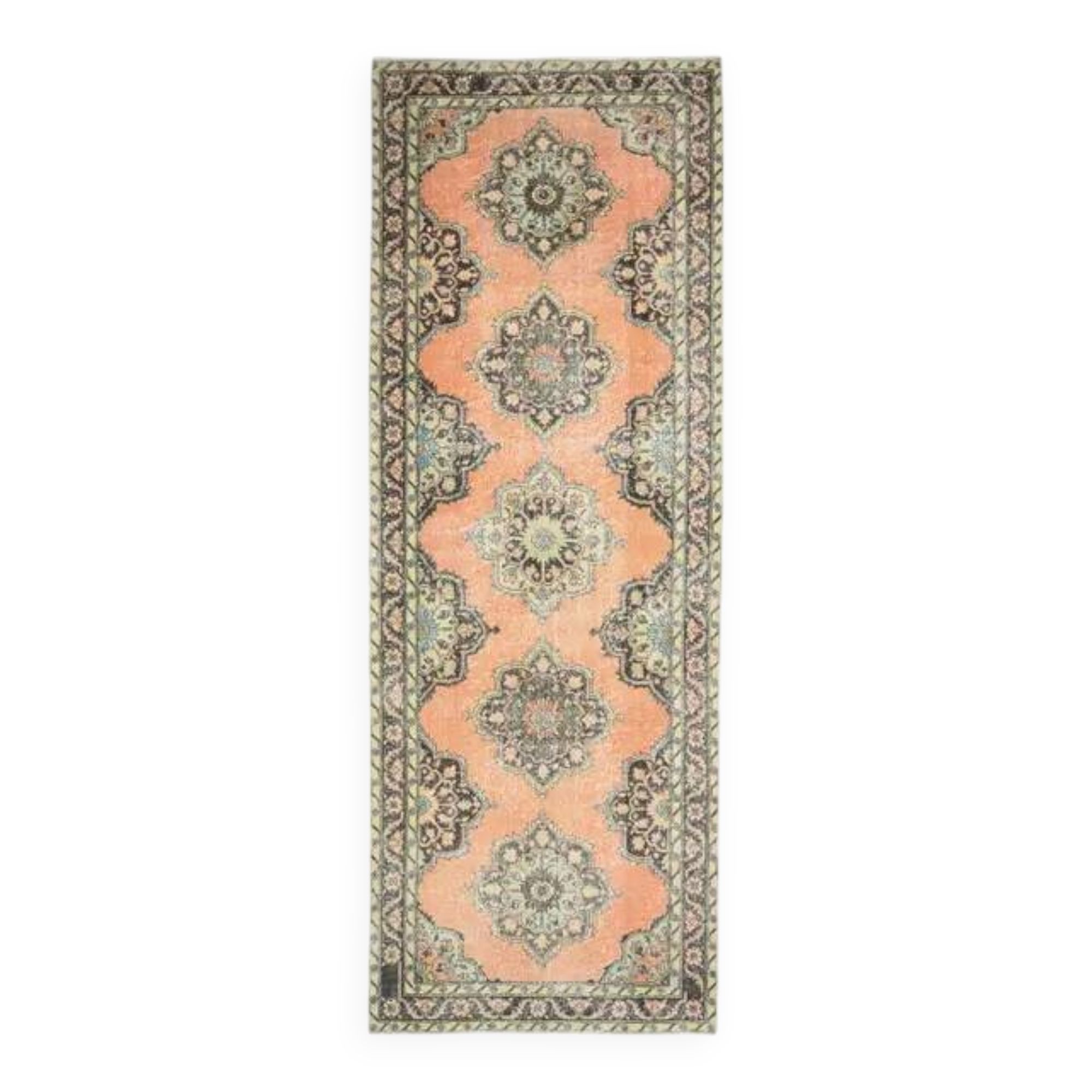 1970s Vintage Turkish Hand-Knotted Wool Cotton Orange Area Rug 138x394