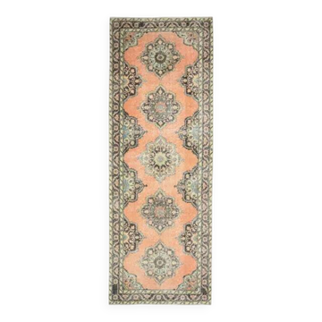 1970s Vintage Turkish Hand-Knotted Wool Cotton Orange Area Rug 138x394