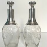 Pair of crystal and silver decanters - early 20th century