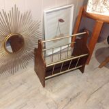 Magazine holder in gilded metal and wood imitation teak / vinatge 60s-70s