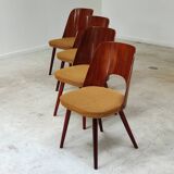 Set of 4 TON 515 / 2 chairs by Oswald Haerdtl (Thonet) wood and mustard fabric