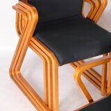 Set of 8 wooden and fabric chairs