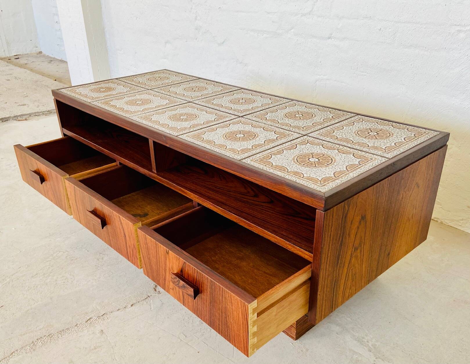 Vintage retro danish mid century rosewood and ceramic cabinet 1960s