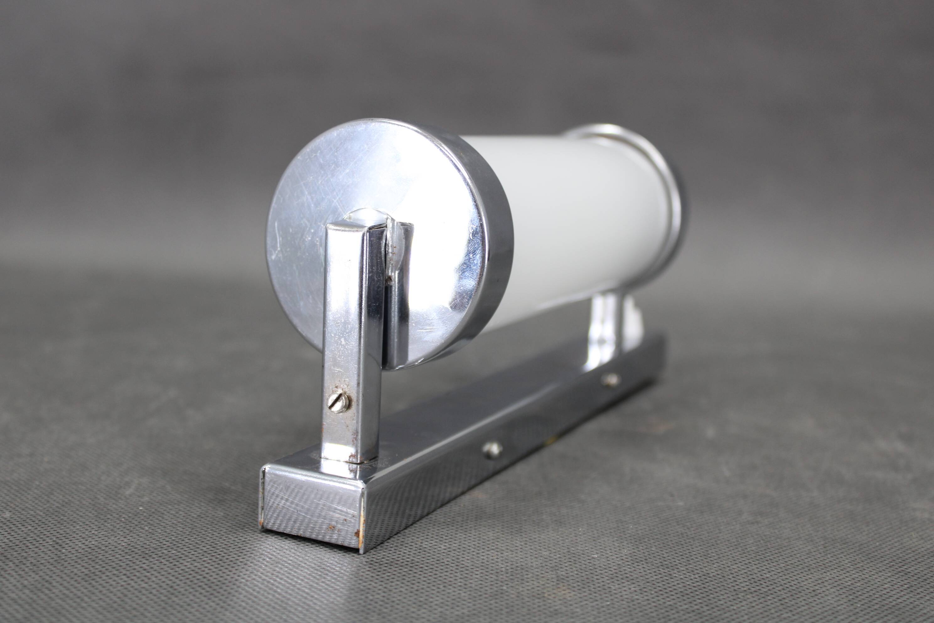 1930s Bauhaus chrome and milk glass tubular wall light, Czechoslovakia, restored