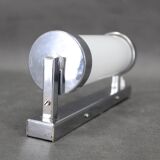 1930s Bauhaus chrome and milk glass tubular wall light, Czechoslovakia, restored