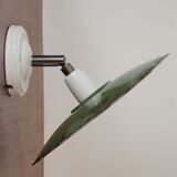Articulated wall lamp in green enamel and white porcelain