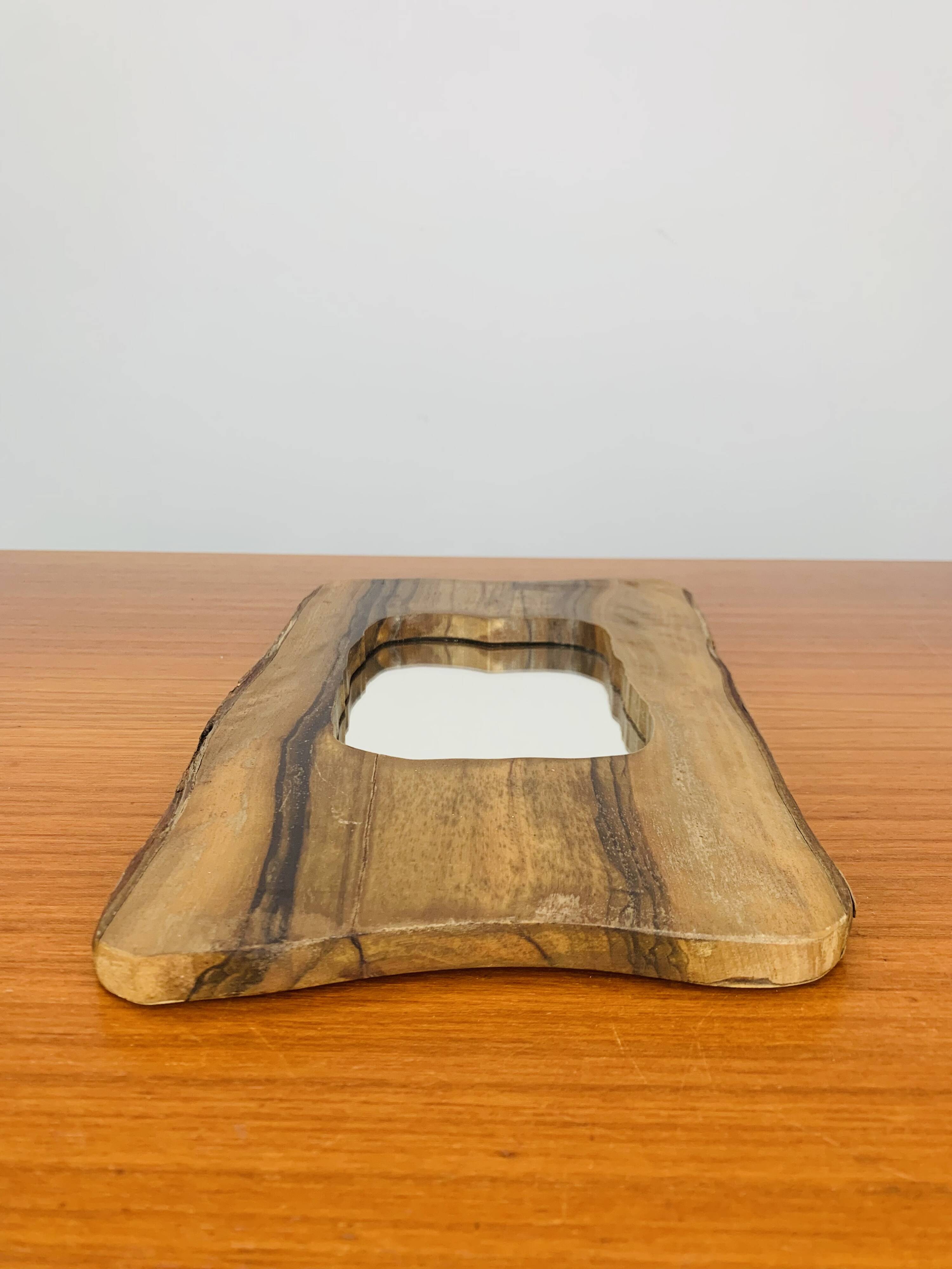 Miroir brutaliste bois d'olivier, vintage