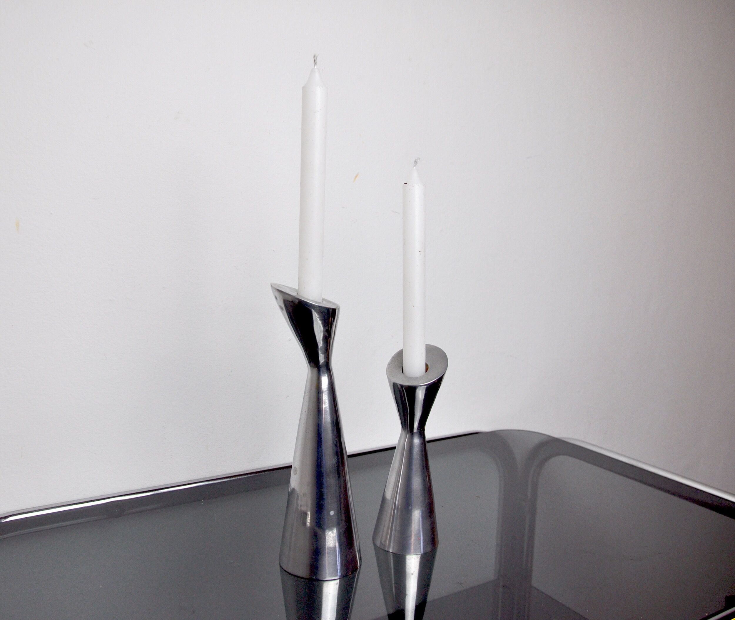 Pair of Swan candlesticks by Matthew Hilton, England, 1980