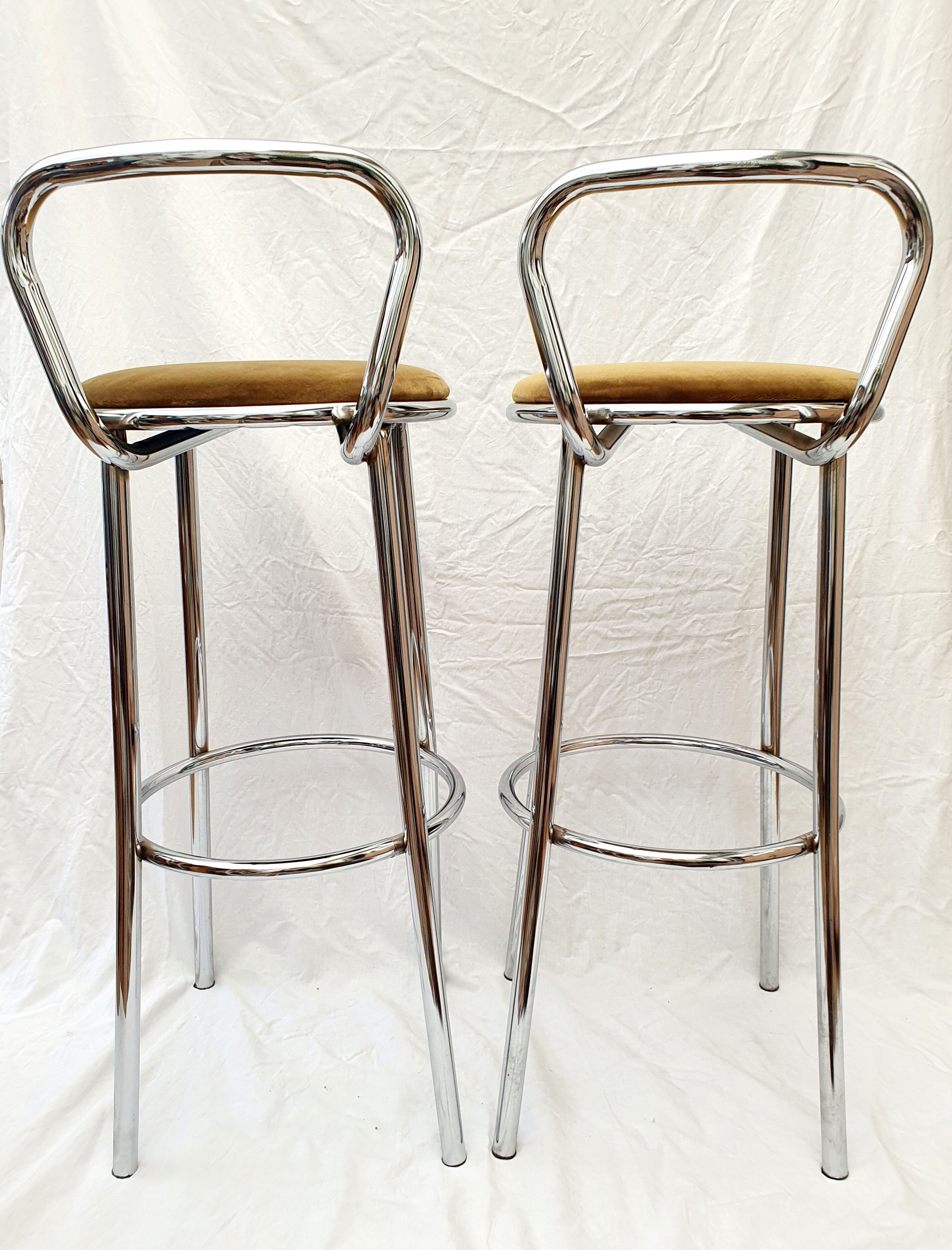 Paire de tabourets de bar en métal chromé velours Rodet