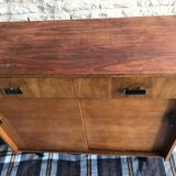 Vintage storage cabinet sideboard two sliding doors two drawers
