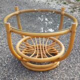 Vintage coffee table in rattan and glass