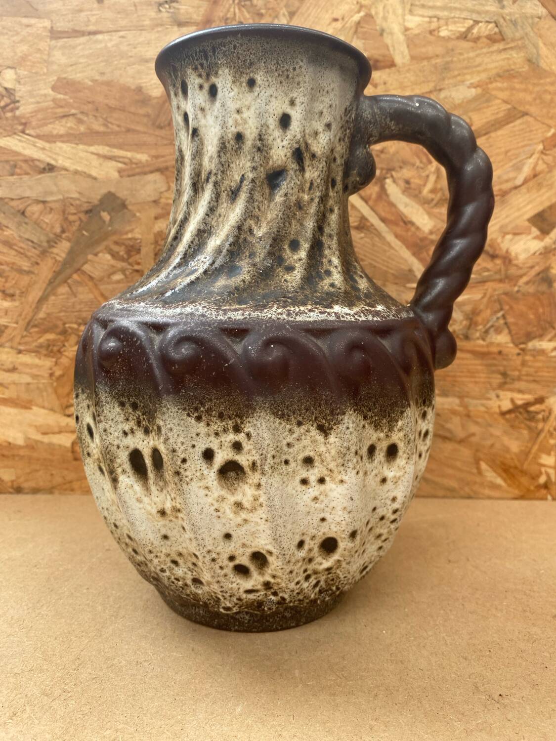 Antique west germany ceramic pitcher brown beige vintage