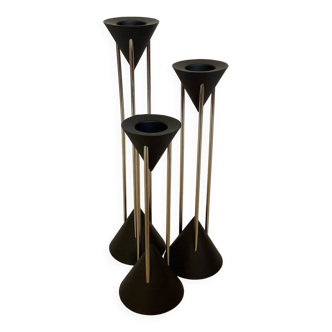 Trio of vintage black candlesticks