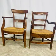 Pair of dissimilar walnut armchairs
