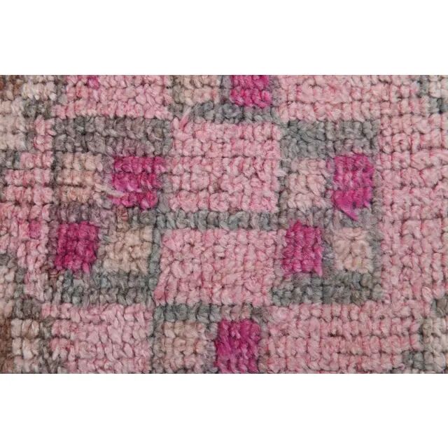 Vintage Turkish Oushak handmade wool cotton pink runner rug 82x346