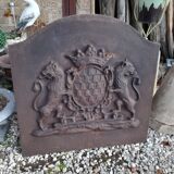 Plaque of chimney in fonte decorations with lions