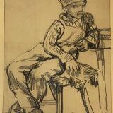 Charcoal on paper by Bernardin or Barnadouin Garçon à la gavroche
