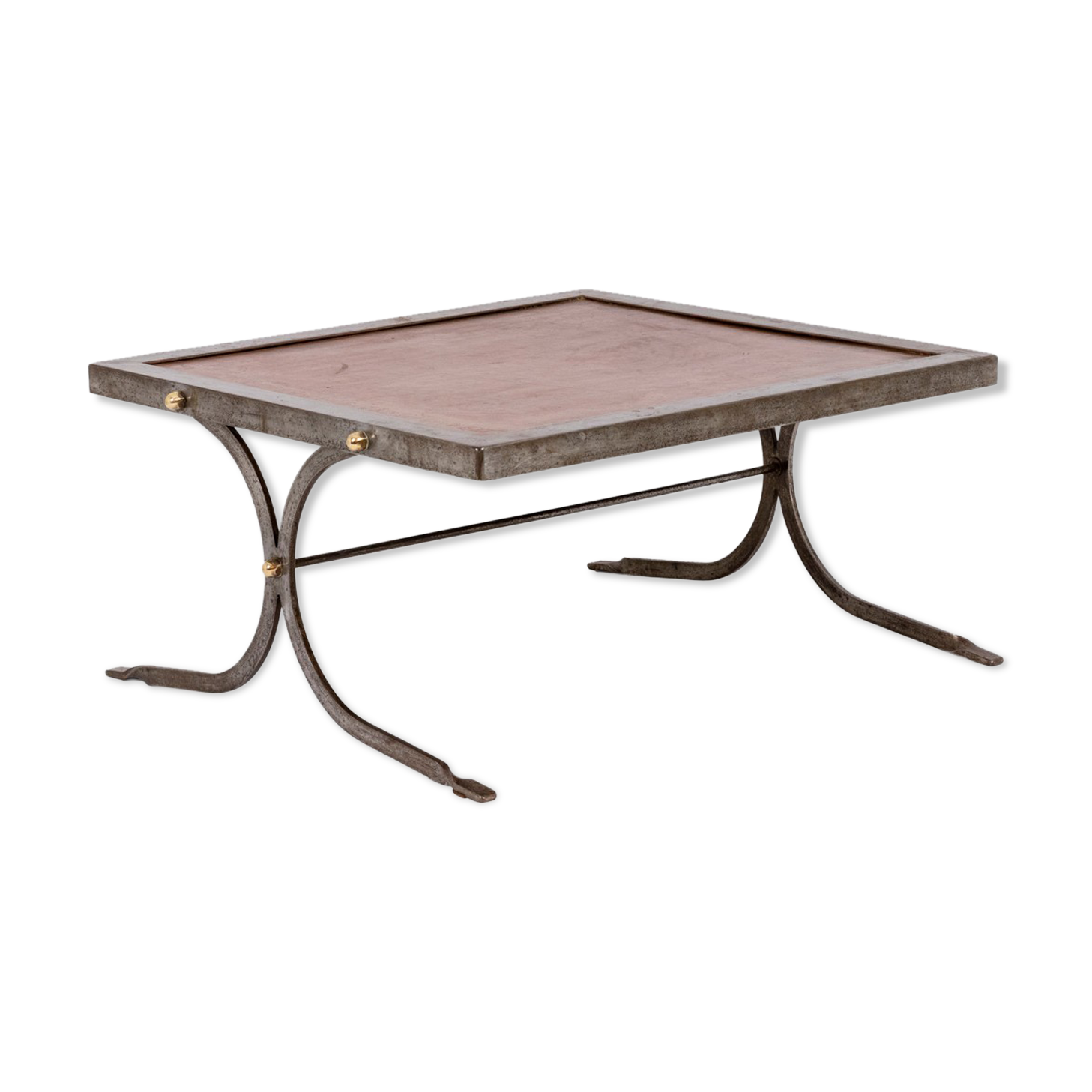 Industrial style coffee table in iron and leather, 1970s