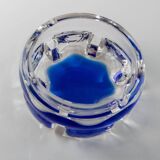 Vintage Murano Glass Ashtray: clear glass with cobalt-blue bubble, mid-century Italian design