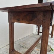 Table de Ferme bourguignonne à entretoise en noyer massif 19éme deux tiroirs-1m82