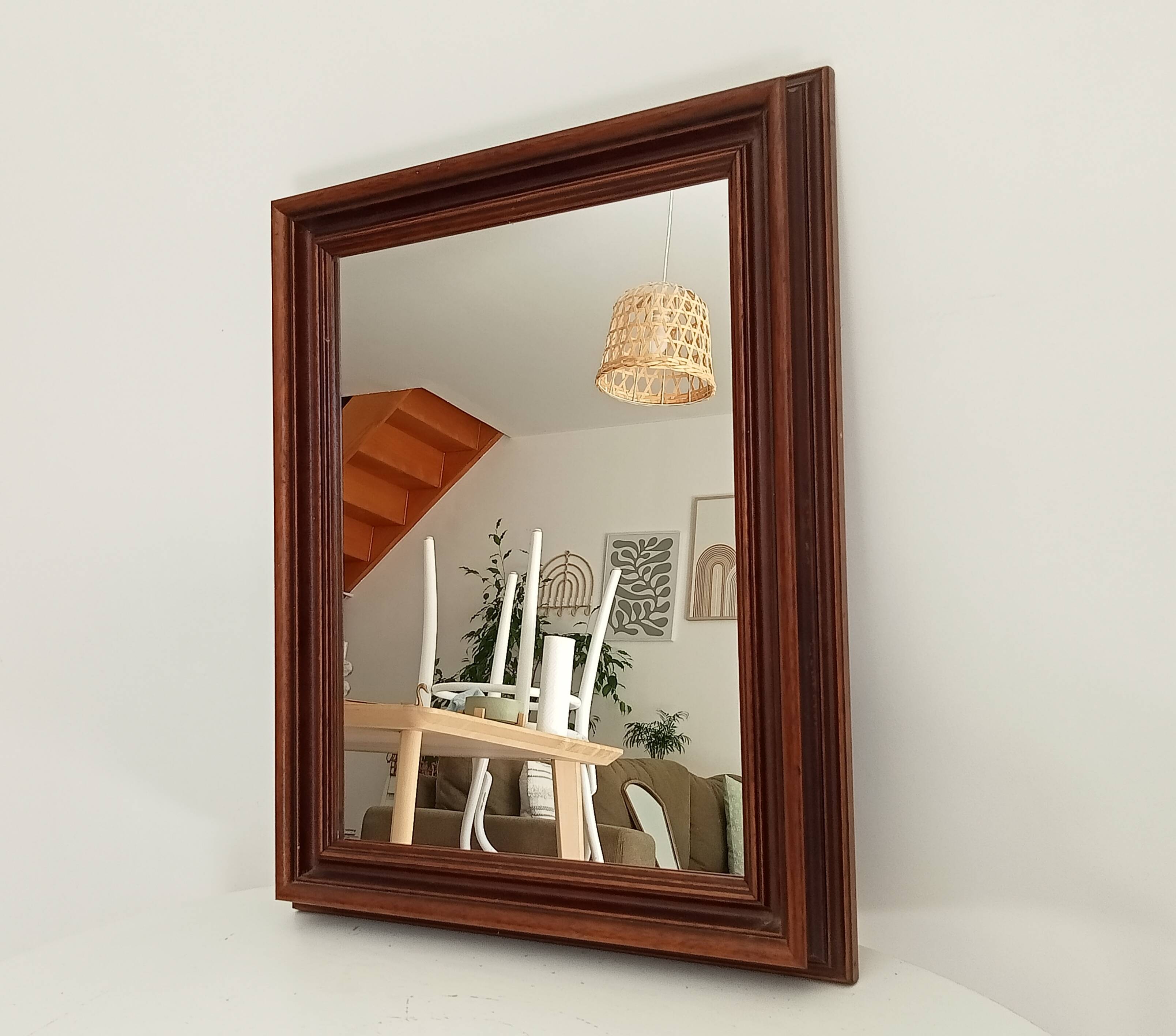 Miroir vintage en bois massif, années 60-70