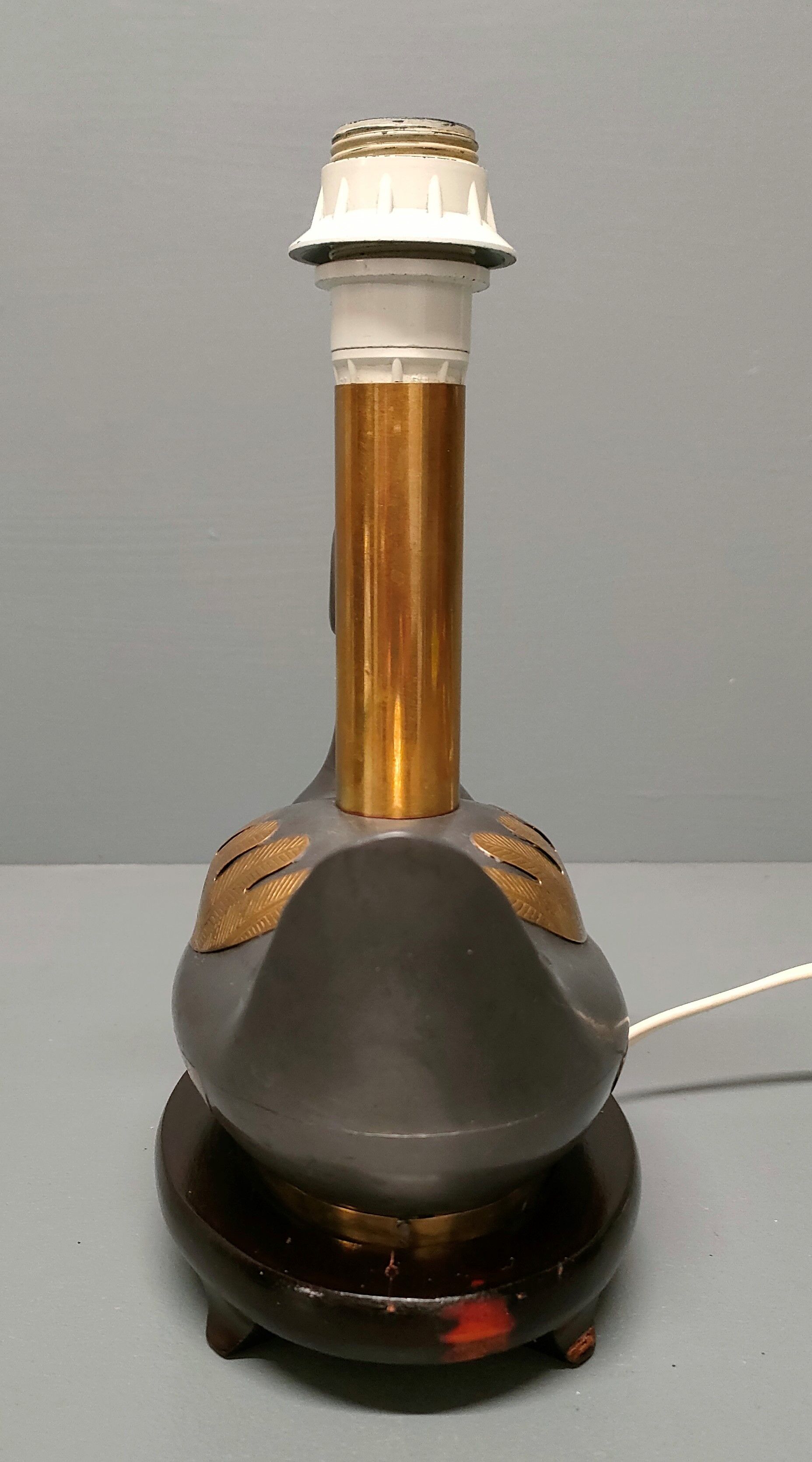 Vintage table lamp duck in pewter and gilded copper, patinated - 70s/80s - France