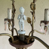 Antique bronze chandelier with porcelain angel.