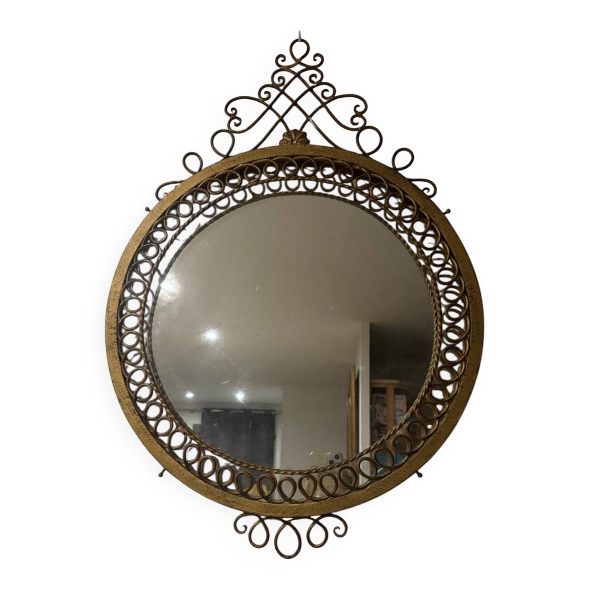 Round wall mirror - Gold metal with scrolls - Classic style - 1950s